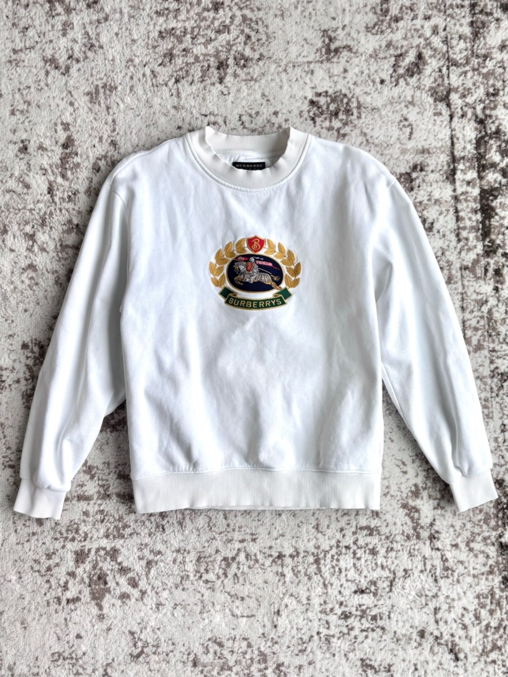 Vintage Burberry Men’s Pullover Crewneck Sweatshirt with Embroidered Logo Crest